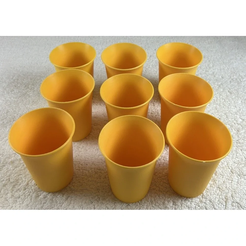 Vintage Tupperware Bell Tumblers Set of 15 Green Yellow Cups Made in USA *READ*